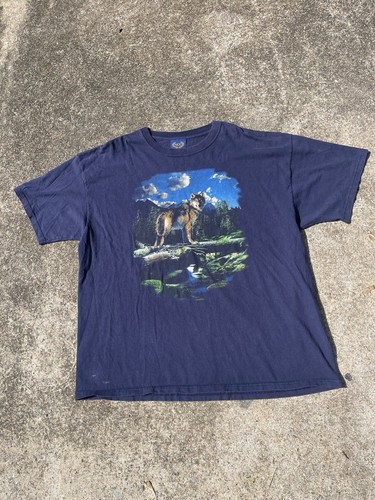 Vintage Nature T Shirt Wolf Scene Animal Size XXL