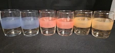 Vintage Frosted Striped Set of 6 Juice Drinking Glasses 3"pink Blue Orange