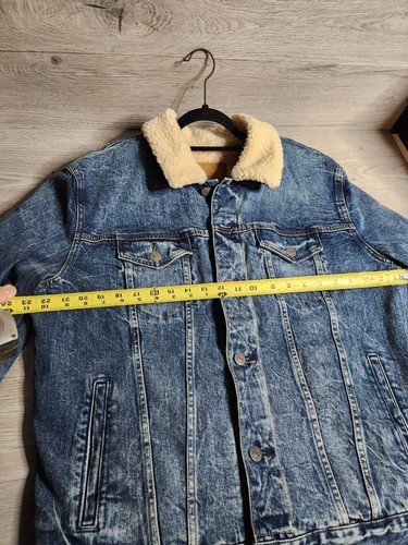 AE American Eagle Sherpa Lined Distressed Denim Jacket Trucker Jacket Large - Picture 3 of 6