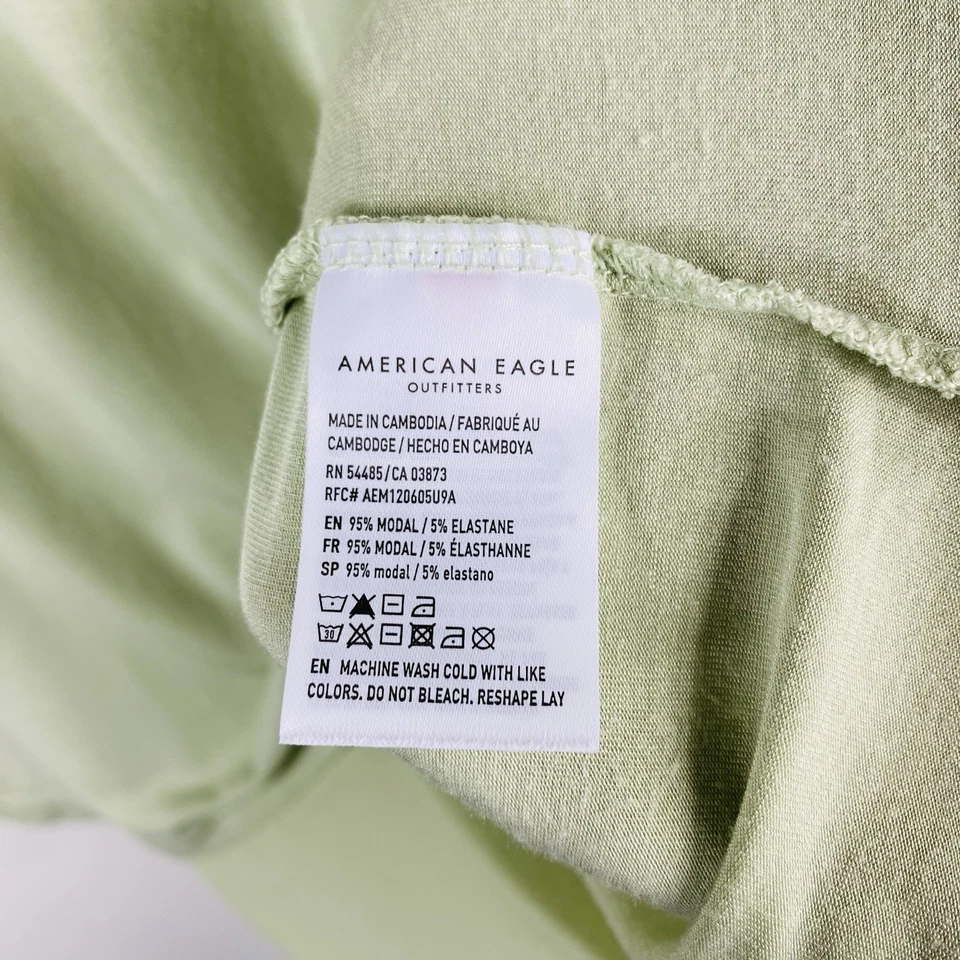 Camiseta Top American Eagle Talla XL Suave y Sexy Manga Larga Cuello en V Verde Foto 4 de 4