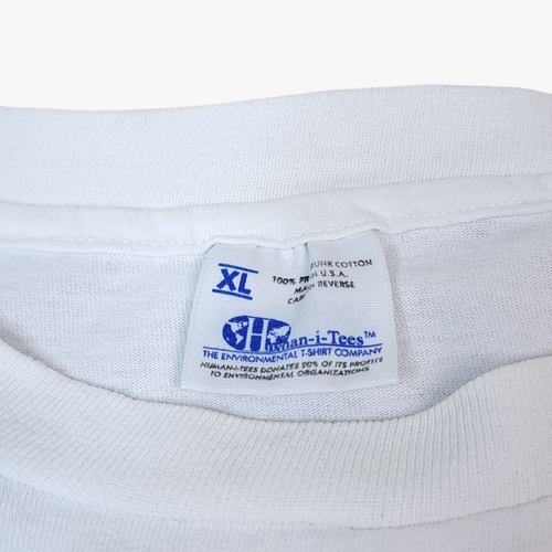 VINTAGE 1990 Think Globally Human-i-Tees Extra Large XL Mens White Single Stitch - Picture 10 of 12
