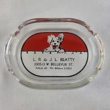 Vintage Oval Shaped Glass Ashtray L.R. & J.L. BEATTY Bellevue St Philadelphia 
