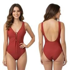 Cupshe Swimsuit Red One Piece Lace Up Backless Padded Bust Resort Beach LG NEW