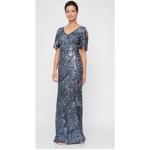 Alex Evenings V-Neck Sequin Dress with Cold Shoulder Flutter Sleeves Size 16 NWT - Picture 9 of 9