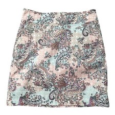 Talbots Outlet Skirt 6P Light Pink Blue Paisley Print Cotton Stretch Pockets