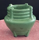 WELLER  ROSEVILLE POTTERY ARTS & CRAFTS MATTE GREEN SQUARE FOOTED PLANTER 3 1/2”