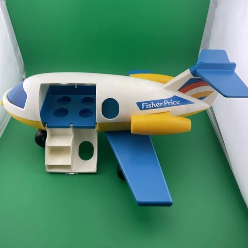 Vintage 1980 Fisher-Price Toys Little People Plane 933 Blue Yellow Made in USA