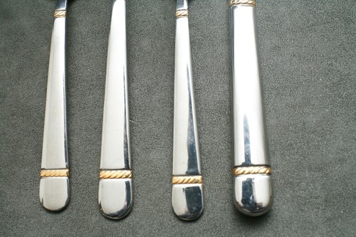 Reed Barton Brighton Gold 4 Pc Place Setting Spoon Salad and Dinner Forks Knife - Picture 4 of 5