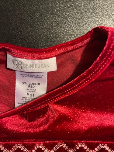 Bonnie Jean Weihnachtskleid rot Velour Glitzer weiß Kunstfellbesatz Mädchen 3t - Bild 5 von 6