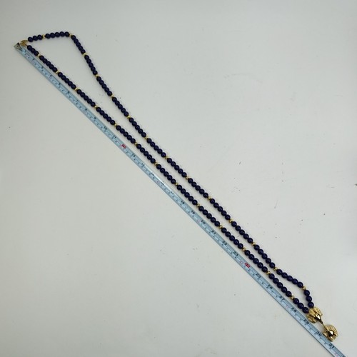 KJL for Avon 2 Strand Blue Beaded Gold Tone Rhinestone Ram Head Necklace 30" - Picture 19 of 19
