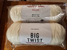 Lot of 2 Big Twist Value Yarn, Color is Ivory, 380 yds ea Same Dye Lot, NEW 