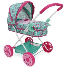 Crew: Mint Heart - Daisy Doll Pram - Pink & Green, Bassinet, Storage Basket, ...