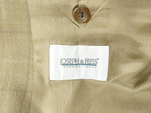 Joseph & Feiss Gold Sport Coat Mens 46R Check Olive Wool Two Button Plaid Taupe - Picture 15 of 16
