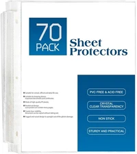 70Pack Sheet Protectors, Clear Heavy Duty Plastic Page Protectors for 3 