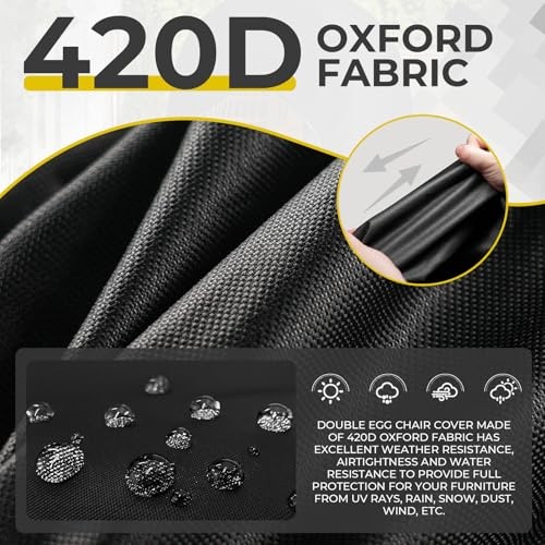 Egg Chair Cover Double 420D Oxford Patio Hanging Egg Chair Covers Black - Picture 5 of 7