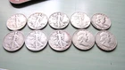 [Lot of 10]  Silver 90% - 7- Walking Liberty Half Dollar  + 3 Ben Franklin halfs