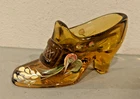 Vintage Fenton Amber Glass Ladies Shoe Slipper Hand Painted TJ Mendenhall