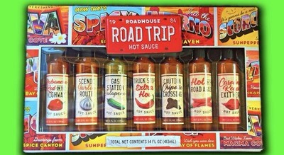 New Nib RoadHouse Road Trip Hot Sauce 7 pieces set Flavor 14 Fl Oz Spicey