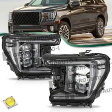 For 2021-2023 GMC Yukon|Yukon XL Full LED Chrome Trim Headlights Lamp Left+Right