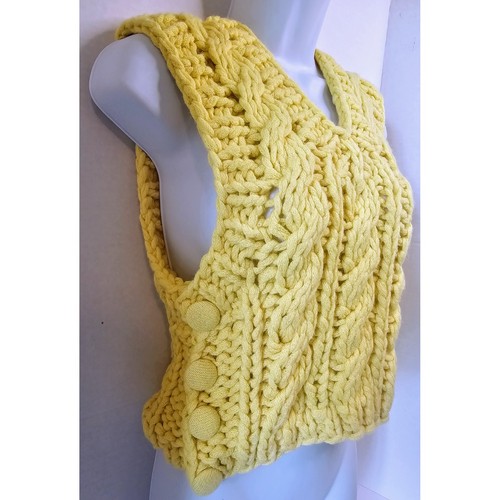 Zara Thick Knit Waistcoat Cable Knit Sweater Vest Sunny Yellow XS S - Picture 3 of 7