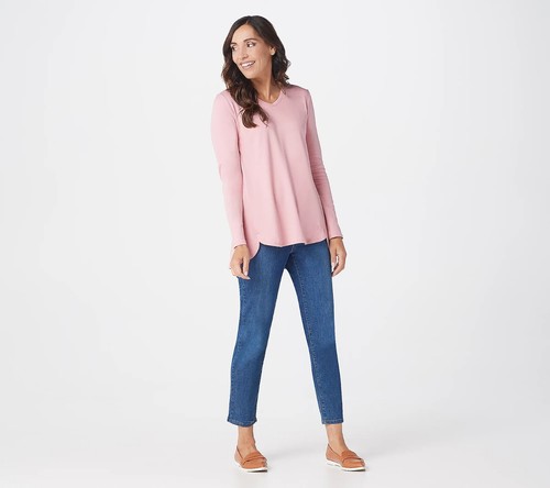 Top Isaac Mizrahi Live Essentials Pima algodón cuello en V dobladillo alto-bajo-A343365 - Imagen 3 de 10