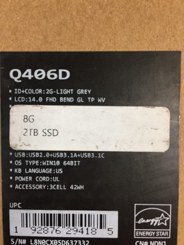 *Bad Battery*Asus ZenBook Q406DA 14" Touch Laptop/AMD R5-3500U/8GB/2TB SSD/W10 - Picture 8 of 8