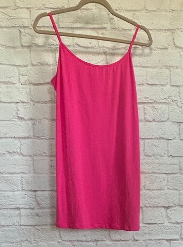 XL/1X/2X/3X New Hot Pink Cotton Stretchy Knit Long Tank Top Extender Tee - Picture 2 of 13