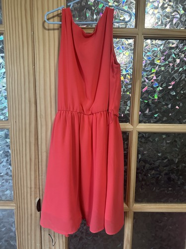 Girl’s Amy Byer Coral Sleeveless Mini Dress Sz 14 Pleated Ruffle Front Details - Picture 5 of 6