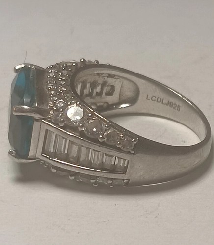 Vintage 925 Sterling Silver Blue Topaz & White Zircon Ring Size 8 - Picture 2 of 7