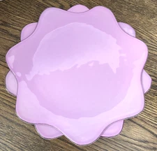 2 Annieglass Scalloped Handcrafted 11.5" Dinner Plates 1997 Signed Pink USA