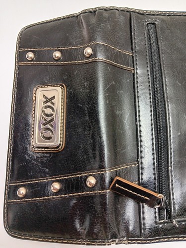 XOXO Tri-fold Black Vinyl Leather Wallet w/Silver tone Metal Label & Studs - Picture 7 of 7