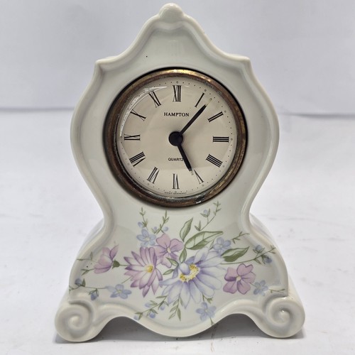 Vintage Hampton Quartz Porcelain Mantel Clock, West Germany, 5” Floral Design. - Picture 2 of 14