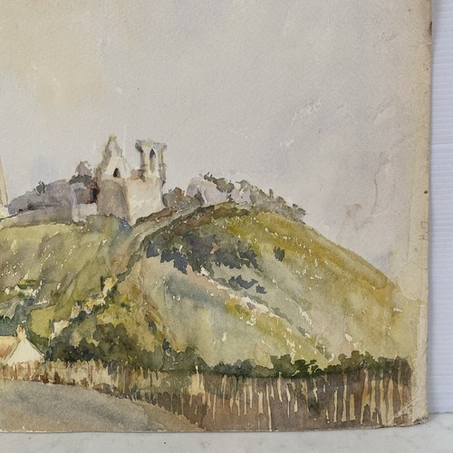Corfe Castle Dorset Original watercolour painting 10" x 17" 1930’s Dorster VTG - Picture 4 of 10