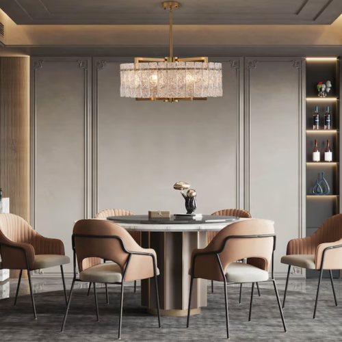 6 Licht Gold 25,6 Zoll moderner Glasschirm Kronleuchter für Esszimmer - Bild 8 von 10