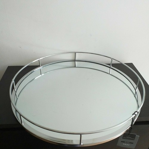 Round Silver Mirror Candle Tray Wedding Table Plate Decorative Tray 38 cm New - Picture 2 of 4