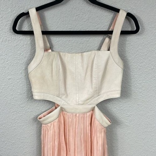 Alice + Olivia Genie Cut Out Maxi Dress Chiffon and Leather Blush Sz 6 - Picture 4 of 16