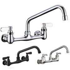 Commercial Kitchen Faucet 2 Handle 8 Inch Center Wall Mounted Swivel Sink Mixer