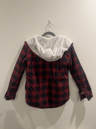Boston Traders Jacket Womens Medium Red Black Buffalo Plaid Sherpa Lined Flannel - Picture 2 of 7