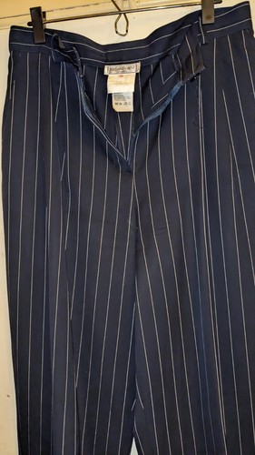 Classic 80's Yves Saint Laurent pleated pinstripe trousers Wool blend EU size 46 - Picture 5 of 7