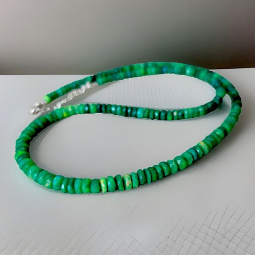 Wunderschöne grüne facettierte äthiopische Feueropal Sterlingsilber Halskette - Bild 8 von 11