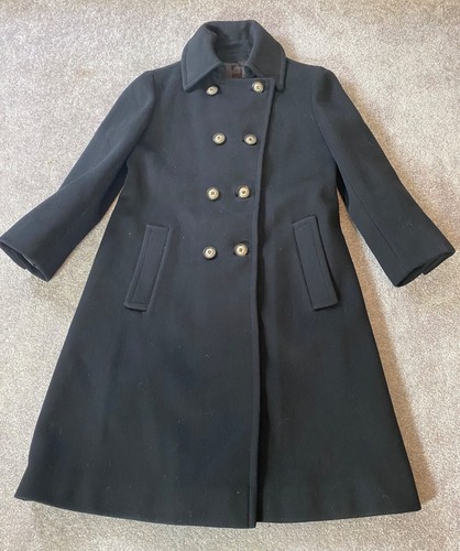 Saks Fifth Avenue Double-Breasted Black Wool Overcoat  Coat Trench Large - Picture 1 of 10