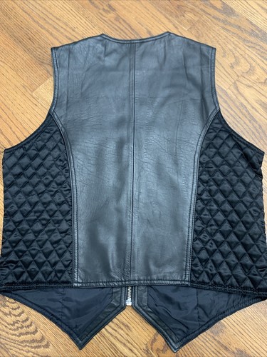 Hunt Club Black Leather Zip Up Vest Size Medium Biker Motorcycle - Picture 4 of 6