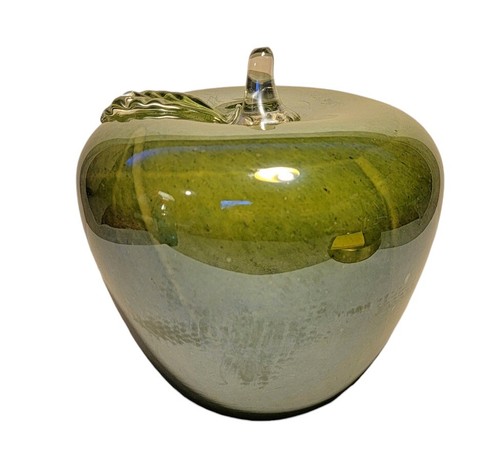 Großes Kunstglas Apfelgrün Vintage Top Sammlerstück Mundgeblasen Studio 7"