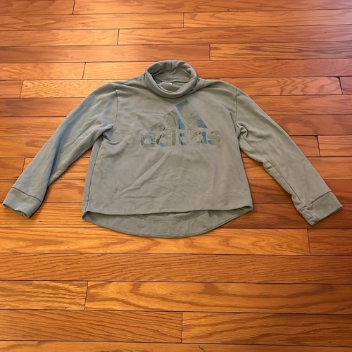 Adidas Pullover Girls 16 Gray Logo Cropped Funnel Neck Loose Fit - Picture 2 of 6