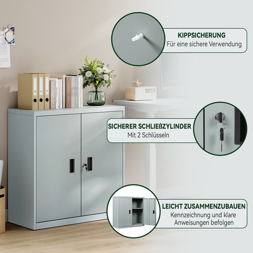 WOLTU Aktenschrank abschließbar Ordnerschrank höhenverstellbare Einlegboden Grau - Bild 8 von 12