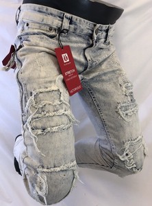 Mens Jean VICTORIOUS Straight Leg BURGUNDY VINTAGE MOTO BIKER ZIPPERS PATCH 1115