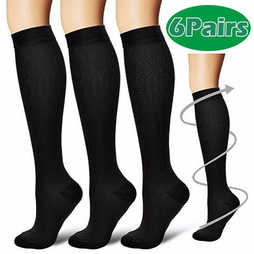 6 Pairs Compression Socks Men Women Graduated 20-30mmHg Ankle High Support Socks - Picture 13 of 20