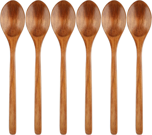 6pcs Wooden Spoons 9in Long Handle Oval Soup Cooking Mixing Eating Utensils - Picture 11 of 12