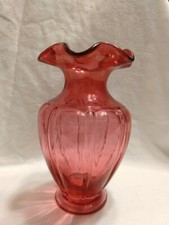 VTG Rare HTF Fenton Art Glass 9867 CC Cranberry Panel Vase 7" tall;NWOB