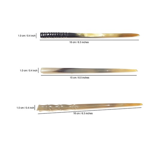 Alfileres de pelo artesanales de cuerno de búfalo estilo clásico (3 piezas) - Imagen 2 de 4